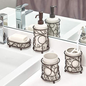 iDesign Twigz Ceramic Toothbrush Holder Stand for Bathroom, Vanity Countertops in Master, Guest, and Kids' Bathrooms, 3.7" x 3.7" x 4.1", Vanilla and Bronze