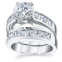 Load image into Gallery viewer, 2 Carats Sterling Silver Bridal Set Cubic Zirconia Engagement Wedding Ring Bands with Round and Princess Cut

