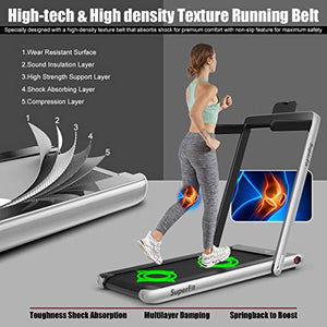 Goplus 2 in 1 Folding Treadmill, 2.25HP Under Desk Electric Treadmill, Installation-Free, with Bluetooth Speaker, Remote Control and LED Display, Walking Jogging Machine for Home/Office Use (Silver)