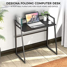 Load image into Gallery viewer, DESIGNA Folding Computer Desk, 33 inch Writing Desk, Folding Student Desk for Home Office, Fold Up Gaming Desk Wood Small Office Table for Teen Working &amp; Crafting, Black
