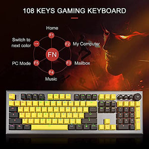 Mechanical Gaming Keyboard, PowerLead Wired Keyboard Rainbow RGB Backlit with Detachable Leather Wrist Rest, Programmable Settings with N-Key Flip, for Windows PC/MAC Games (104 Keys, Blue Switch)