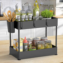 Load image into Gallery viewer, Giergt Under Sink Organizers and Storage, Bathroom Organizer Under Sink, 2-Tier Organizer with 6 Hooks, Multi-purpose Under Bathroom Sink Storage, Black Under Sink Shelf Organizer Rack
