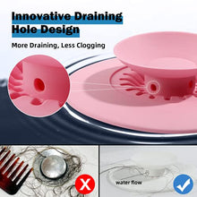 Load image into Gallery viewer, OmiStout Hair Catcher &amp; Drain Stopper, 2 in 1 Sink Drain Cover, Flex Silicone Strainer for Shower/Bathtub/Tub/Floor Drain/Kitchen Sink (Blue, 3 Pack)

