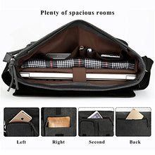 Load image into Gallery viewer, Mens Laptop Messenger Bags 15.6” Water Resistant Shoulder Bag Tocode PU Leather Canvas Satchel Crossbody Bags Brifecase Office Bag Large Computer Bag for Work College School Travel, Black
