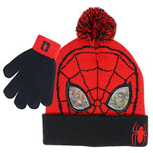 Load image into Gallery viewer, Marvel Spider-Man Kid’s Winter Hat and Snow Gloves for Boys and Toddlers, 2 Pc. Set, Pom-Pom Beanie with Warm Mittens
