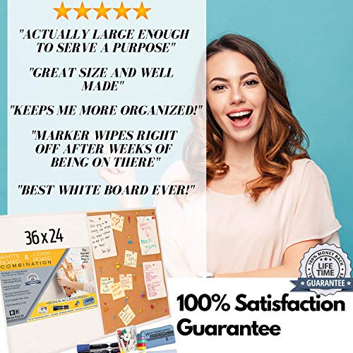 Load image into Gallery viewer, 36 x 24 White Board and Cork Board Combination, Magnetic Bulletin Combo Board for Home or Office, Use as Vision or Message Board, Wall Mounted Memo Board, Dry Erase Markers, Eraser, Magnets, Push Pins