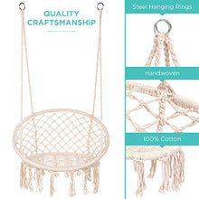 Load image into Gallery viewer, Best Choice Products Handwoven Cotton Macramé Hammock Hanging Chair Swing for Indoor &amp; Outdoor Use w/Backrest, Fringe Tassels, 265 Pound Capacity - Beige

