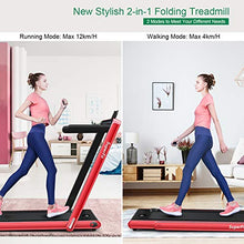 Load image into Gallery viewer, GYMAX 2 in 1 Under Desk Treadmill, 2.25HP Folding Walking Jogging Machine with Dual Display, Bluetooth Speaker &amp; Remote Controller, Electric Motorized Treadmill for Home/Gym (Red)
