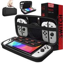 Load image into Gallery viewer, Orzly Carry Case Compatible with Nintendo Switch and New Switch OLED Console - Black Protective Hard Portable Travel Carry Case Shell Pouch with Pockets for Accessories and Games
