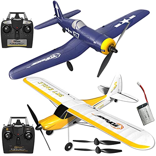 Top Race Double Airplane Pack Remote Control Airplanes War Plane Corsair F4U + Stunt Flying Plane TR-C385 Advanced with Propeller Saver