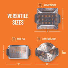Load image into Gallery viewer, Yukon Glory 3-Piece Mini Grilling Basket Set, Stainless Steel Perforated Grill Baskets for Grilling Veggies, Seafood, and Meats, Includes Grill Pan, Square Basket, and Circular Basket
