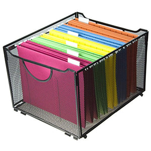 Modern Black Metal Mesh File Box/Foldable Storage Crate/Home Office Folder Holder Organizer Rack