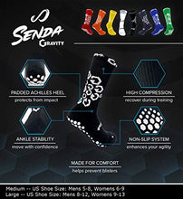 Load image into Gallery viewer, SENDA Gravity Performance Grip Socks with Non-Slip Technology, Soccer, Running, Basketball, Crew Length, Blue/White, Medium (US Men 5-8, Women 6-9)
