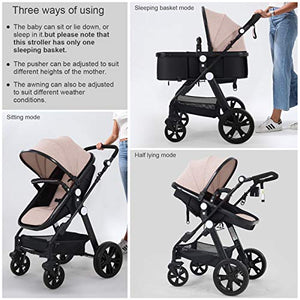 Baby Stroller Newborn Carriage Infant Reversible Bassinet to Luxury Toddler Vista Seat for Boy Girl Compact Single All Terrain Babies Pram Strollers Add Stroller Cover, Cup Holder, Net