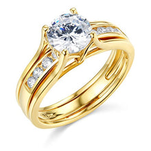 Load image into Gallery viewer, TWJC 14k Yellow Gold Solid Engagement Ring &amp; Wedding Band Set - Size 7.5
