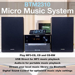 PHILIPS Bluetooth Stereo System for Home with CD Player, Wireless Streaming, MP3, USB, Audio in, FM Radio, 15W, Micro Music Sound System