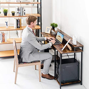 TOPSKY Computer Desk with Storage Shelves/Keyboard Tray/Monitor Stand Study Table for Home Office (Industrial/Rustic Brown)