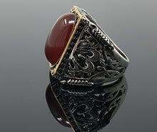 Load image into Gallery viewer, KAR 925K Stamped Sterling Silver Red Agate (Aqeeq) Men&#39;s Large Ring I1N (13)
