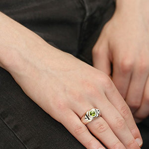 Gem Stone King 1.95 Ct Round Green Peridot Black Diamond 925 Sterling Silver Men's Ring (Size 8)