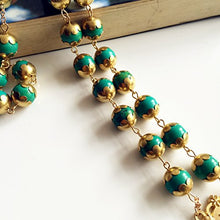 Load image into Gallery viewer, elegantmedical Handmade Gold XL 10MM Turquoise Beads Catholic AVE Maria 5 Decade Rosary Necklace Cross Crucifix Mens Womens Religious Gift
