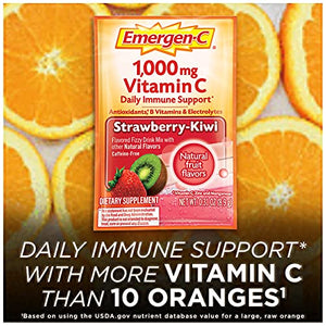 Emergen-C 1000mg Vitamin C Powder, with Antioxidants, B Vitamins and Electrolytes, Vitamin C Supplements for Immune Support, Caffeine Free Fizzy Drink Mix, Strawberry Kiwi Flavor - 30 Count