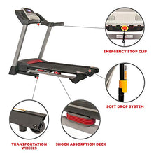 Load image into Gallery viewer, Sunny Health &amp; Fitness Electric Folding Treadmill with LCD and Pulse Monitor, 265 LB Max Weight, Tablet Holder, Bluetooth Speakers and USB Charging - SF-T7917,Black
