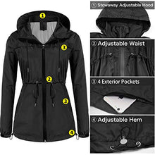 Load image into Gallery viewer, sunseen Women&#39;s Outdoor Waterproof Raincoat Packable Lightweight Rain Jacket Hooded Outerwear Trench Coat Travel Windbreaker (Grey, XL)
