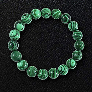 Forziani 10mm Malachite Beaded Bracelet for Men - Luck and Money - High Quality Stretch Green Gemstone Beads Mens Bracelet Size Medium - Made in USA Gift Box Included