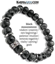 Load image into Gallery viewer, Mens Bracelets Beaded Meditation Stretch Mantra Reiki Healing Energy BoHo Chakra Wrap Yoga Jewelry &amp; Gemstone Womens Love Gifts DRIVE: Black Moonstone Labradorite | CZ Diamond Pave Gifts For Him (7.5)
