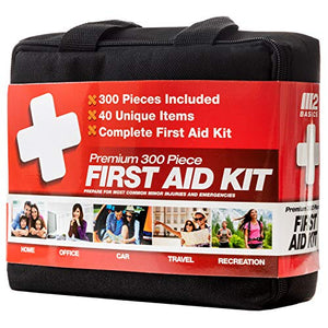M2 BASICS 300 Piece (40 Unique Items) First Aid Kit | Free First Aid Guide | Emergency Medical Supply | for Home, Office, Outdoors, Car, Survival, Workplace