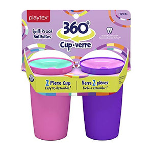 Playtex Sipsters Stage 2 360 Degree Spill-Proof, Leak-Proof, Break-Proof Spoutless Cup for Girls, 10 Oz - 2Count