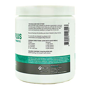 Max and Neo Probiotic Plus Soft Chews for Dogs with Digestive Enzymes and Prebiotic - We Donate 1 for 1 to Dog Rescues for Every Product Sold (120 Count)
