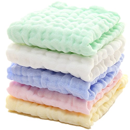 MUKIN Baby Muslin Washcloths - Natural Muslin Cotton Baby Wipes - Soft Newborn Baby Face Towel and Muslin Washcloth for Sensitive Skin- Baby Registry as Shower, 5 Pack 12x12 inches