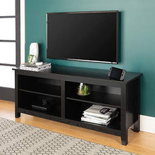 Load image into Gallery viewer, WE Furniture Minimal Farmhouse Wood Universal Stand for TV's up to 64" Flat Screen Living Room Storage Shelves Entertainment Center, 58 Inch, Black
