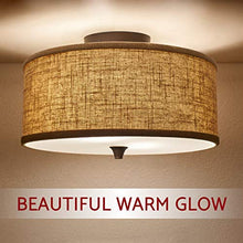 Load image into Gallery viewer, Kira Home Newport 14" Modern 2-Light Semi-Flush Mount Ceiling Light + Beige Linen Drum Shade, Oil-Rubbed Bronze Finish

