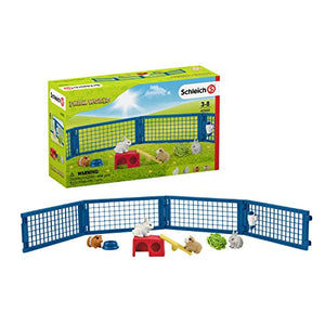 Schleich Farm World 14-piece Rabbit and Guinea Pig Hutch Toy Set with Animal Figures for Kids Ages 3-8, 5.7 x 19 x 11.5 cm