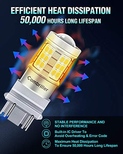 Combriller 3157 LED Bulb White 6000K, 3056 3156 3057 4157 led bulb with Projector Replacement for led reverse lights turn signal bulb brake light bulb tail light bulb parking light bulb, pack of 2