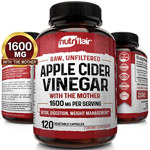 Apple Cider Vinegar Capsules with Mother 1600mg - 120 Vegan ACV Pills - Best Supplement for Healthy Weight Loss, Diet, Keto, Digestion, Detox, Immune - Powerful Cleanser & Appetite Suppressant Non-GMO