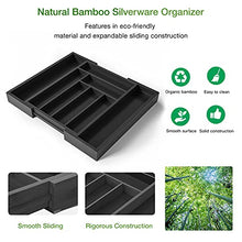 Load image into Gallery viewer, Bamboo Expandable Drawer Organizer for Utensils Holder, Adjustable Cutlery Tray, Wood Drawer Dividers Organizer for Silverware, Flatware, Knives in Kitchen, Bedroom, Living Room by Pipishell (Black)
