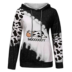 Fall Clothes for Women Cute Cow Print Color Block Long Sleeve Pocket Hoodie Teen Girls Oversized Winter Warm Loose Lightweight Hooded Open Front Cardigan Jacket Coat Tops Pullover(Black,Medium)