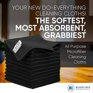 12" x 12" Buff Pro Multi-Surface Microfiber Cleaning Cloths | Black - 12 Pack | Premium Microfiber Towels for Cleaning Glass, Kitchens, Bathrooms, Automotive, Supplies & Products