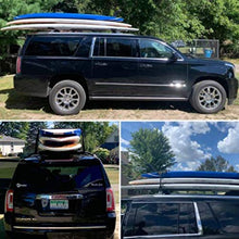 Load image into Gallery viewer, Alfa Gear No Color Fading Fabric Areo Car Roof Rack Pads Cross Bar Pads for Kayak/Canoe/Surf Board/SUP/Snow Board Ski Board Size 17" X13.4"X0.8" 4 pcs/Set with Hood and Trunk Straps Flat Version
