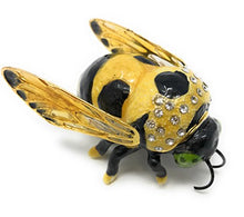 Load image into Gallery viewer, Kubla Craft Enameled Bumblebee Mini Trinket Box, Accented with Austrian Crystals, 2 Inches Long
