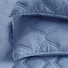 Load image into Gallery viewer, SHALALA NEW YORK Ultra-Soft Quilt Set Lightweight Brushed Microfiber Coverlet with 2 Quilted Shams - Solid Geometric Pattern Bedspread for All Season Navy Blue Full/Queen
