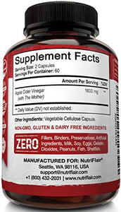 Apple Cider Vinegar Capsules with Mother 1600mg - 120 Vegan ACV Pills - Best Supplement for Healthy Weight Loss, Diet, Keto, Digestion, Detox, Immune - Powerful Cleanser & Appetite Suppressant Non-GMO