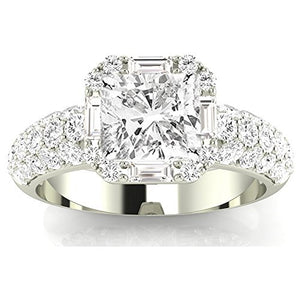 1.5 Carat GIA Certified Cushion-Cut 14K White Gold Designer Popular Halo Style Baguette and Pave Set Round Diamond Engagement Ring with a 0.75 Ct D-E VS1-VS2 Center