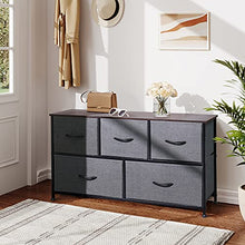 Load image into Gallery viewer, WLIVE Dresser for Bedroom with 5 Drawers, Wide Chest of Drawers, Fabric Dresser, Storage Organizer Unit with Fabric Bins for Closet, Living Room, Hallway, Nursery, Black Gray
