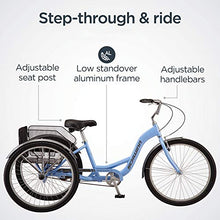 Load image into Gallery viewer, Schwinn Meridian Adult Trike, Three Wheel Cruiser Bike, 1-Speed, 26-Inch Wheels, Cargo Basket, Periwinkle
