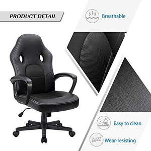 Furmax Office Desk Leather Gaming, High Back Ergonomic Adjustable Racing Task Swivel Executive Computer Chair Headrest and Lumbar Support (Black)