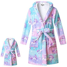 Load image into Gallery viewer, Matching Girls&amp;Doll Robe Kids Bathrobes American Girl Plush Fleece Unicorn Pajamas,Size 6 7
